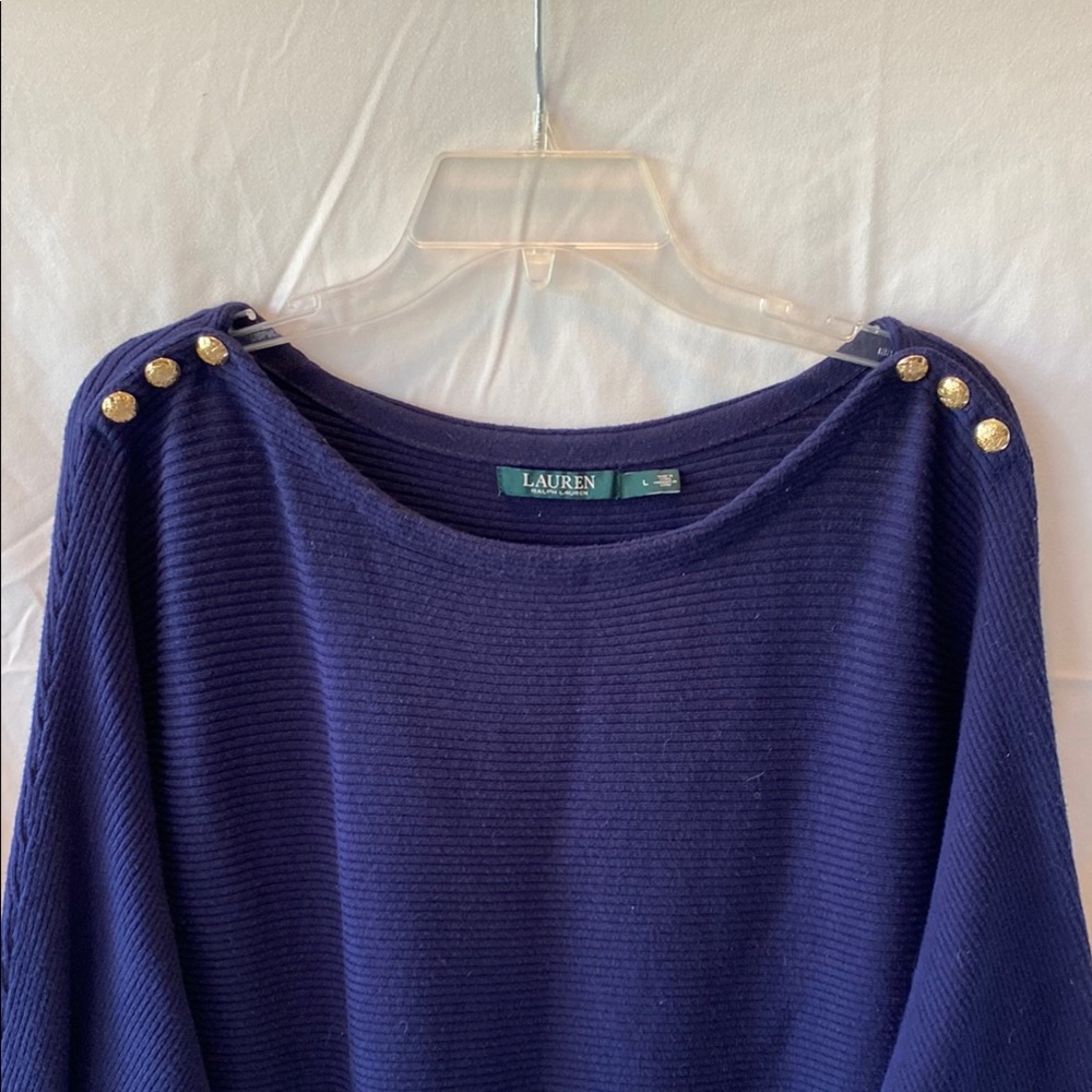 Ralph Lauren Deep Blue Button-Shoulder Sweater - Picture 4 of 9